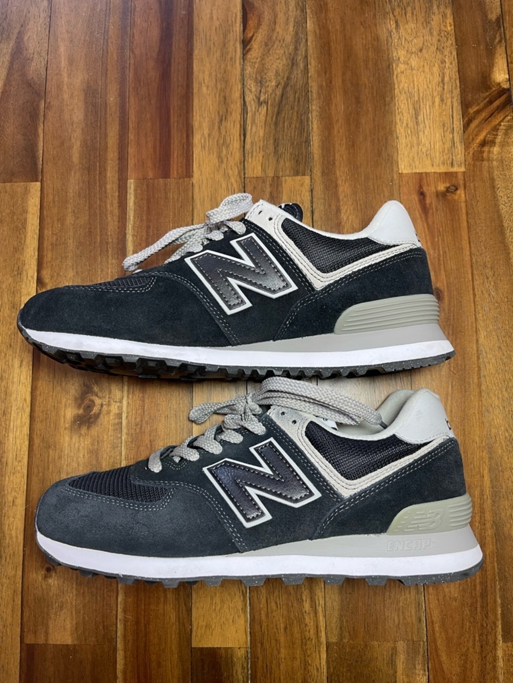New Balance Classic 574 Black Suede & Light Gray Trim Sneakers